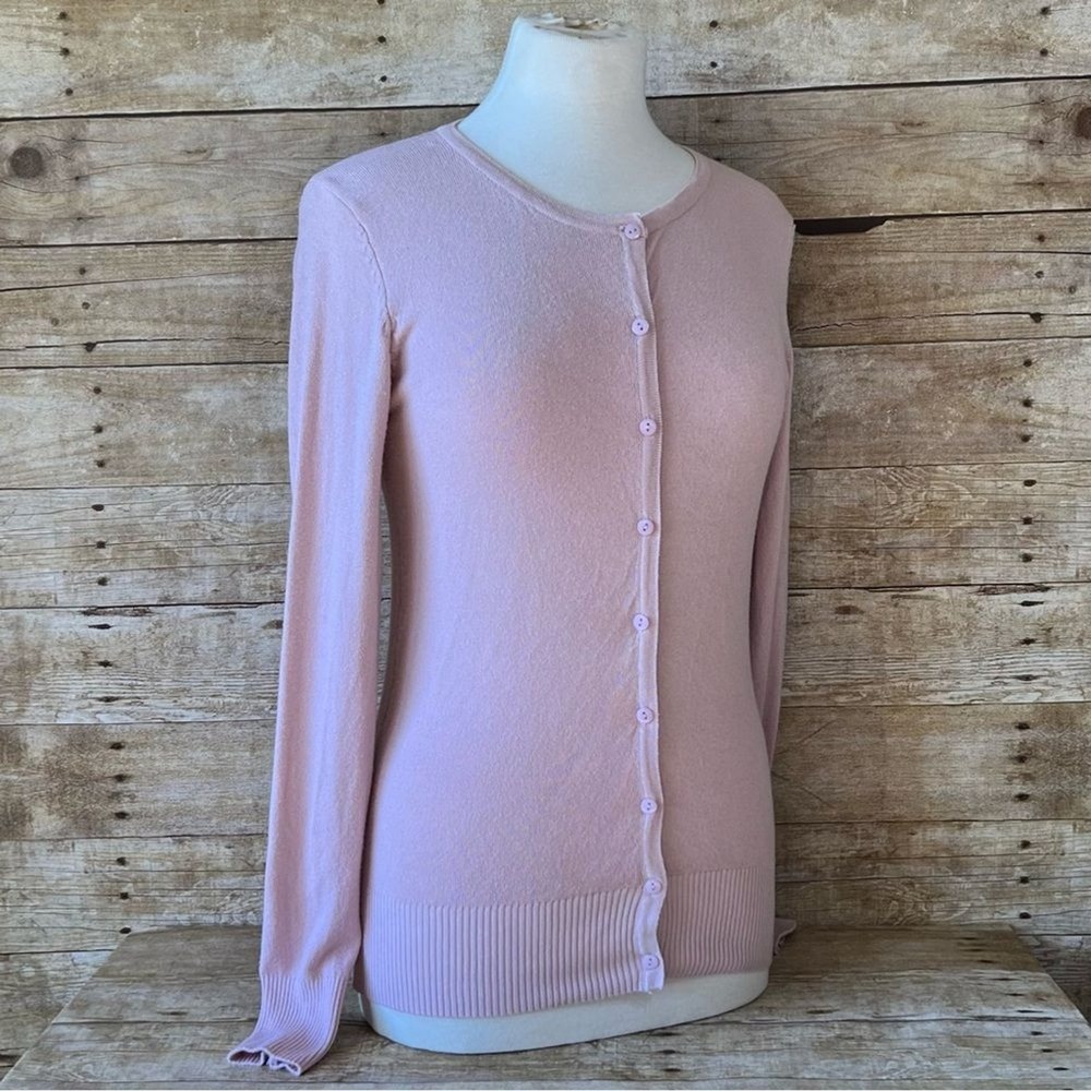 Debut Womens Long Sleeve Button Front Crewneck Cardigan Sweater Pink Size L - Picture 3 of 7